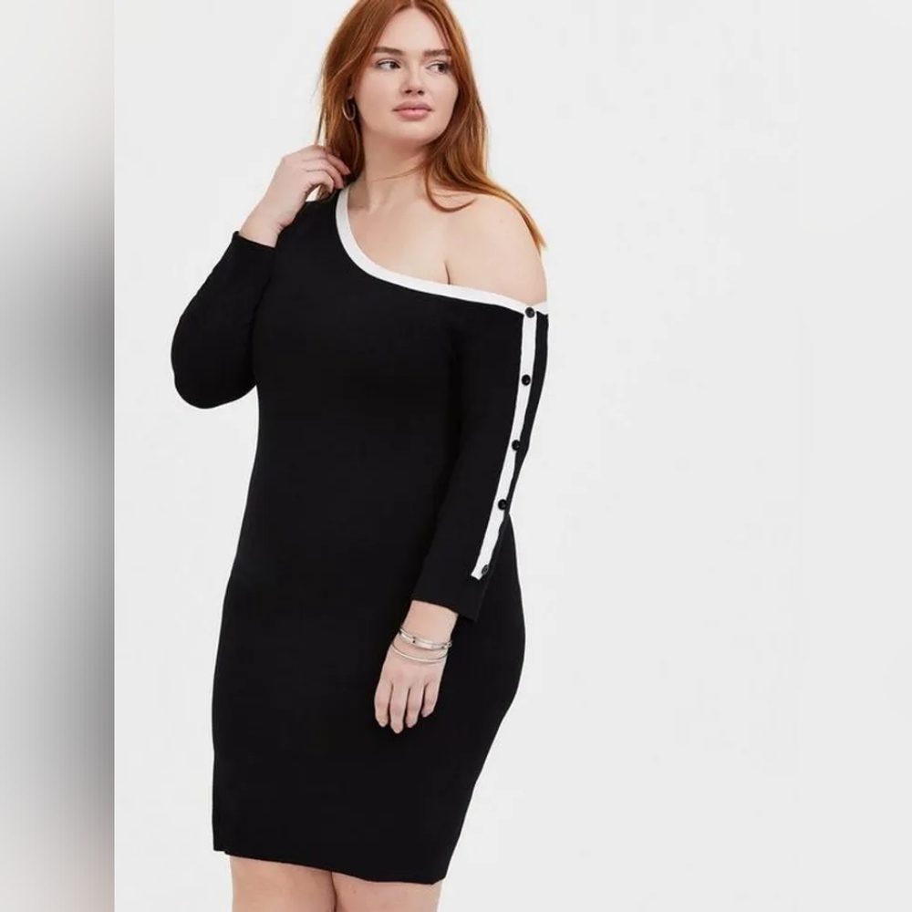 Black long sleeve off shoulder sweater dress